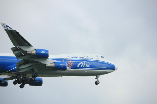 Amsterdam the Netherlands - July 20th 2017: VQ-BUU AirBridgeCargo Boeing 747-400F approaching Schiphol Amsterdam Airport Polderbaan runway