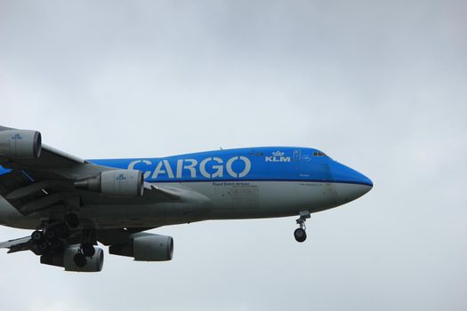 Amsterdam the Netherlands - July 20th 2017: PH-CKC KLM Royal Dutch Airlines Boeing 747-400F approaching Schiphol Amsterdam Airport Polderbaan runway