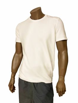 Men's white blank T-shirt template natural shape on mannequin, for your design mockup for print