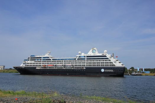 Velsen, The Netherlands - June 21st 2017: Azamara Journey on North Sea Channel towards IJmuiden sea lock