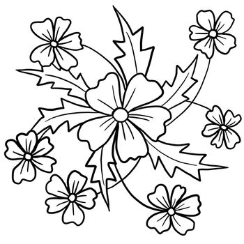 Hand drawn floral flower leaves illustration, black white elegant wedding ornament, Line art minimalism tatoo style design summer spring nature branch foliage blossom