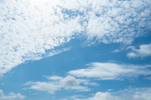 Beautiful blue sky and white clouds abstract background. Cloudscape background. Blue sky and fluffy white clouds on sunny day. Nature weather. Beautiful blue sky for happy day background. Summer sky.