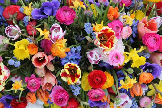 Colorful mixed bouquet with various spring flowers