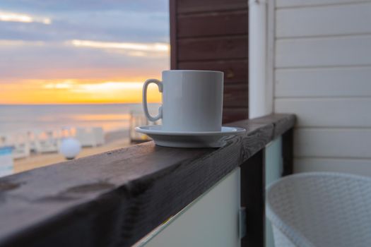 Sea coffee travel beach cup background mug ocean tea table, concept morning waves from sky from abstract shape, latte break. Fashion illustration chocolate,