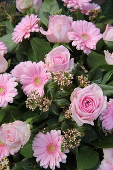 Gerberas and roses in a pink wedding bouquet