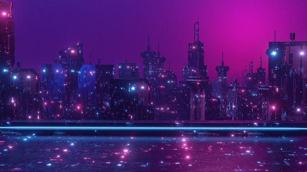 Rooftop View Dystopian Concept Background Cyberpunk 3d Render