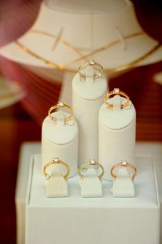 Solitaire Diamond engagement rings in a shop window