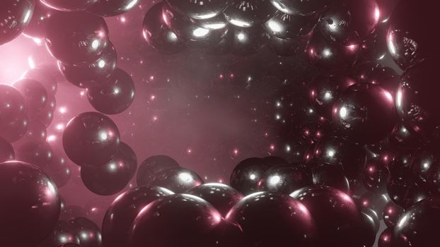 Abstract 3d render, dark red background design with spheres 3d render