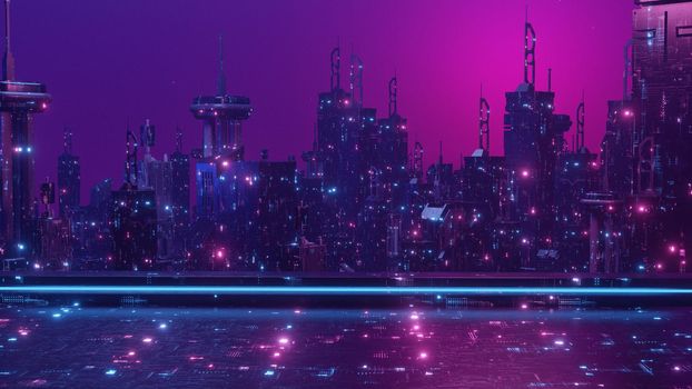 cyberpunk cityscape of urban area, 3d render