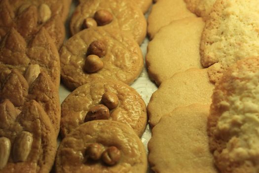 Luxurious cookies on display in a pastry bakers shop