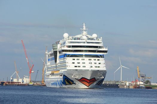 Velsen, the Netherlands -April 19th, 2017:   Aida Sol on North Sea Canal, on it's way to the Amsterdam Cruise Terminal