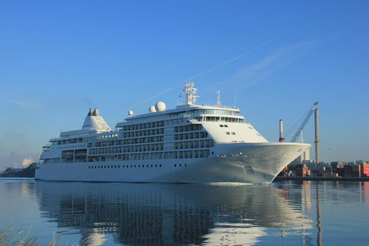 Velsen, The Netherlands - June 18th 2017: Silver Whisper- Silversea Cruises on North Sea Channel towards Amsterdam Cruise terminal