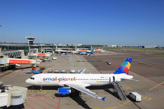 Amsterdam The Netherlands -  May 26th 2017: D-ABDB Small Planet Airlines Germany Airbus A320 at the gate at Schiphol International Airport