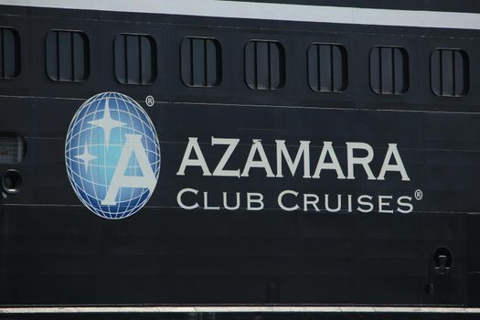 Velsen, The Netherlands - June 20th 2017: Azamara Journey - Azamara Club Cruises on North Sea Channel detail of ship