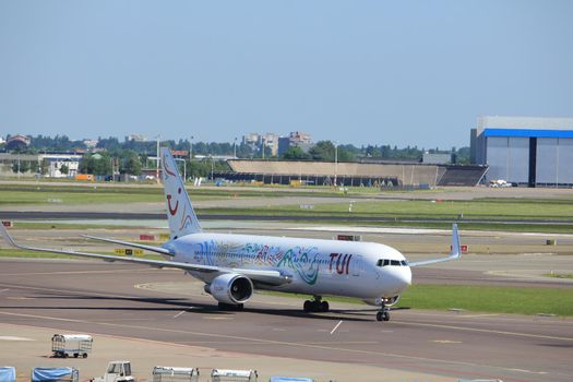 Amsterdam The Netherlands -  May 26th 2017: HB-JJF TUI Airlines Netherlands Boeing 767 at Schiphol International Airport