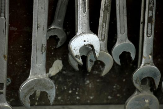 Tools in a repair shop, socket wrenches in various sizes