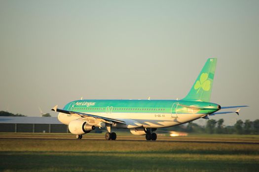 Amsterdam, the Netherlands  -  June 2nd, 2017: EI-DEC Aer Lingus Airbus A320 taking off from Polderbaan Runway Amsterdam Airport Schiphol