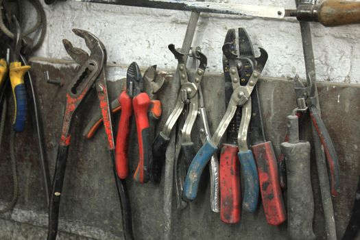 Tools in a repair shop, wrenches in various sizes