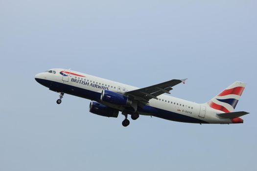 Amsterdam the Netherlands - July 6th, 2017: G-EUYD British Airways Airbus A320-200 takeoff from Polderbaan runway, Amsterdam Schiphol Airport