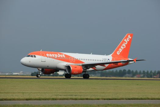 Amsterdam the Netherlands - July 6th, 2017: G-EZFY easyJet Airbus A319-100 takeoff from Polderbaan runway, Amsterdam Schiphol Airport