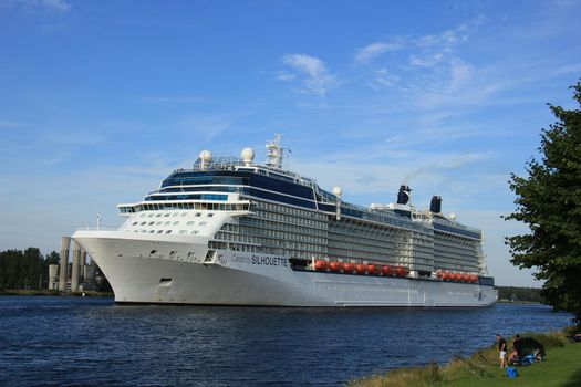 Velsen, The Netherlands - July 20th 2017: Celebrity Silhouette is a Solstice-class cruise ship, owned and operated by Celebrity Cruises, built by Meyer Werft, Papenburg. The Silhouette is 315 m (1,033 ft) long.