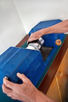 Sharpening special balls into a bowling room in France