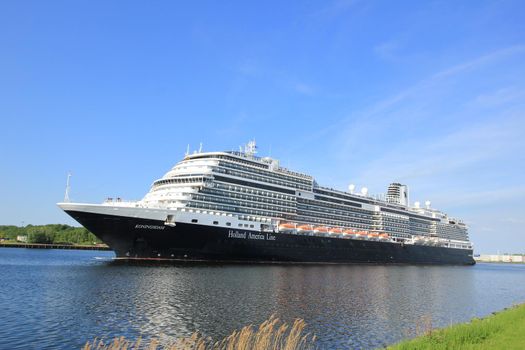 Velsen, the Netherlands - May, 21st 2017: MS Koningsdam, Holland America Line in North Sea Canal.