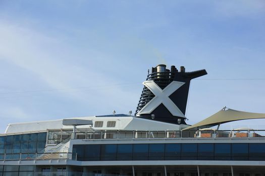 Velsen, The Netherlands - July 20th 2017: Celebrity Silhouette is a Solstice-class cruise ship, owned and operated by Celebrity Cruises, built by Meyer Werft, Papenburg. The Silhouette is 315 m (1,033 ft) long.