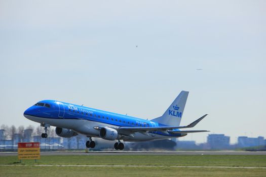 Amsterdam the Netherlands - March 25th, 2017: PH-EXK KLM Cityhopper Embraer ERJ-175  takeoff from Polderbaan runway.