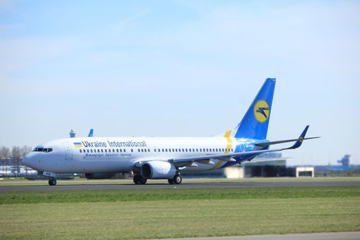 Amsterdam the Netherlands - March 25th, 2017: UR-PSS Ukraine International Airlines Boeing 737-800 takeoff from Polderbaan runway.