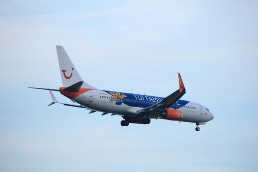 Amsterdam the Netherlands - July 7th 2017: C-FTOH TUI Airlines Netherlands Boeing 737 approaching Schiphol Amsterdam Airport Polderbaan runway