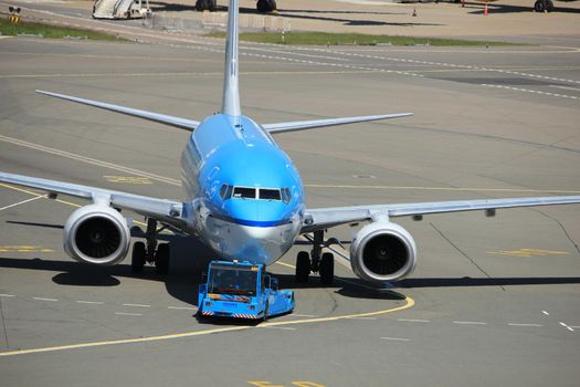 Amsterdam The Netherlands -  May 26th 2017: PH-BGU KLM Royal Dutch Airlines Boeing 737 pulled away from gate at Schiphol International Airport