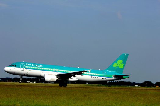 Amsterdam, the Netherlands  -  June 2nd, 2017: EI-EDP Aer Lingus Airbus A320-214 taking off from Polderbaan Runway Amsterdam Airport Schiphol