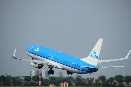 Amsterdam, the Netherlands  -  June 2nd, 2017:  PH-BXN KLM Royal Dutch Airlines Boeing 737-800 taking off from Polderbaan Runway Amsterdam Airport Schiphol
