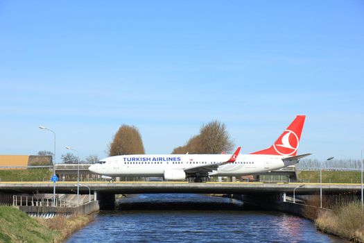Amsterdam the Netherlands - March 25th, 2017: TC-JGR Turkish Airlines Boeing 737-800 taxiing to takeoff from Polderbaan runway.