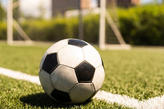 soccer on grass and stadium.