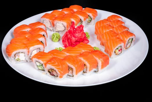 Japanese Cuisine - Sushi Roll with Shrimps and Conger, Avocado, Tobiko and Cheese. sushi rolls tempura,japanese food style