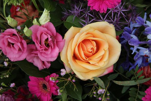 orange pink rose in a mixed bouquet