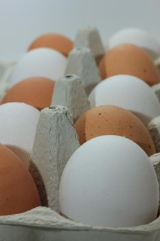 Ten fresh eggs in a carton box