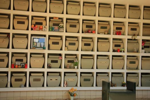 Columbarium at a cemetery, public storage of cinerary urns