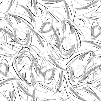 Wavy and swirled chalk strokes seamless pattern. Monochrome paint freehand scribbles, lines, squiggle pattern. Abstract wallpaper design, textile print