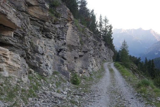 narrow path near the mountains in a forest, France