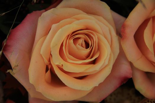 Big pink roses in a floral wedding arrangement