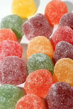 Sugared fruit candy in different shapes, colors and sizes