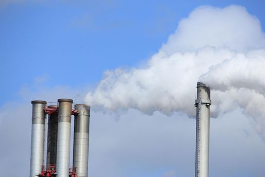 Chimneys and smokestacks of an industrial plant, Chemical industrial industry