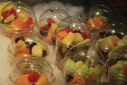 Fresh fruit on ice at a self service restaurant