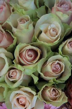 Pink roses in a mixed bridal bouquet