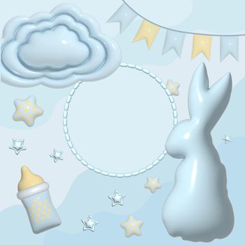 Festive poster for baby shower parties. Blue background without the text