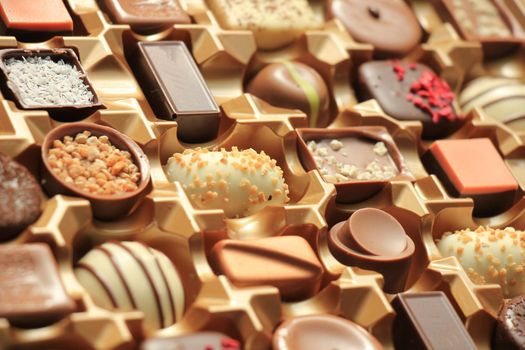 Luxurious Chocolates in various shapes and flavors in a gift box