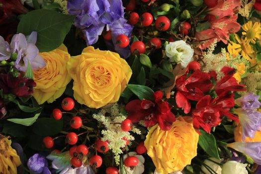 Colorful flower arrangement: various flowers in different colors for a wedding